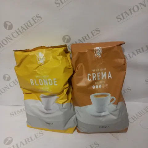 LOT OF 2 KAFFEKAPSLEN COFFEE PACKETS TO INCLUDE BLONDE & CREMA - 2 X 1KG