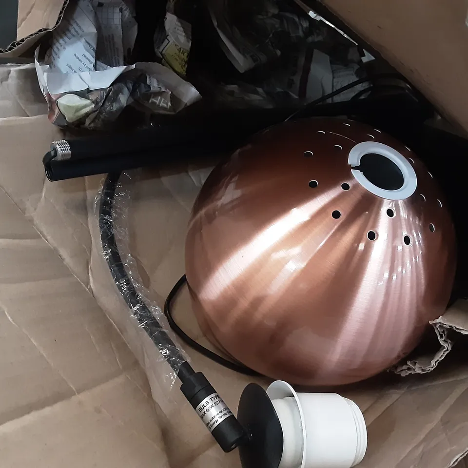 BOXED COPPER LAMP , LITTLE DAMAGE 