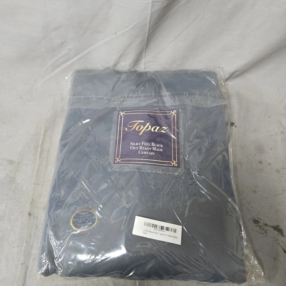 TOPAZ SILKY FEEL BLACK OUT READY MADE CURTAIN WITH PENCIL PLEAT IN DARK GREY – 66 X 72 IN (168 X 183 CM)