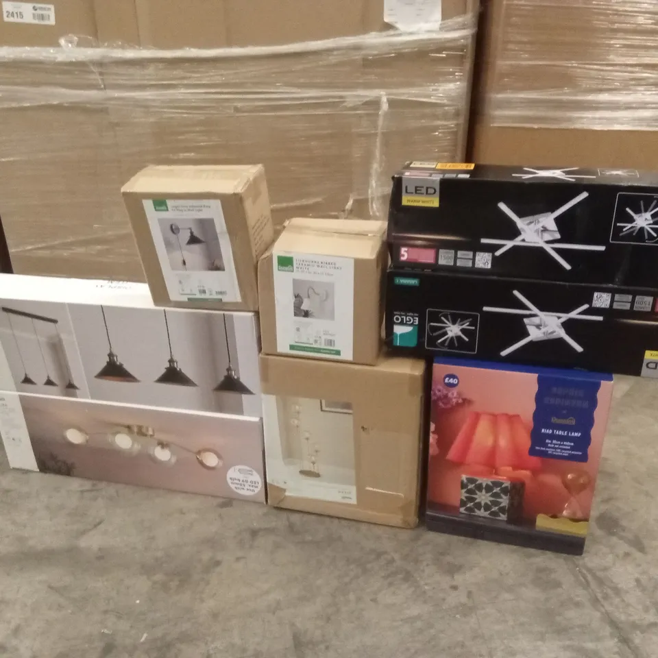 PALLET TO CONTAIN APPROXIMATELY 37 DESIGNER INDOOR LIGHTING PRODUCTS TO INCLUDE; LAMPS, CEILING LIGHTS, WALL LIGHTS, LIGHT SHADES ETC