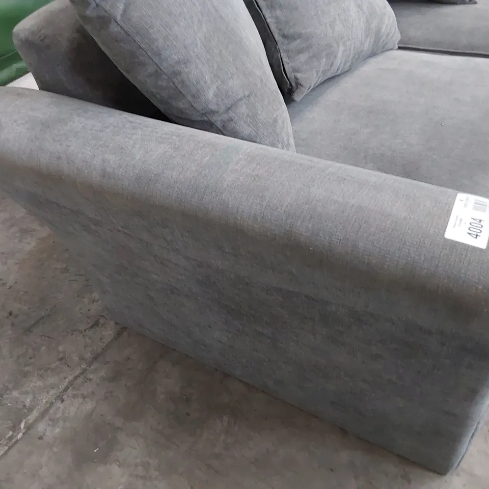 DESIGNER THREE SEATER SOFA GREY FABRIC WITH SCATTER CUSHIONS 