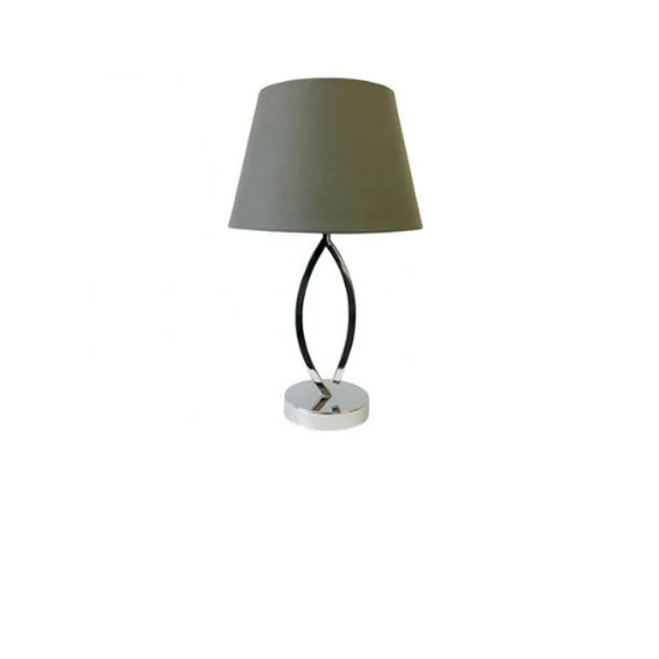 BOXED FIRST CHOICE LIGHTING DECO TOUCH TABLE LAMP CHROME WITH GREY SHADE