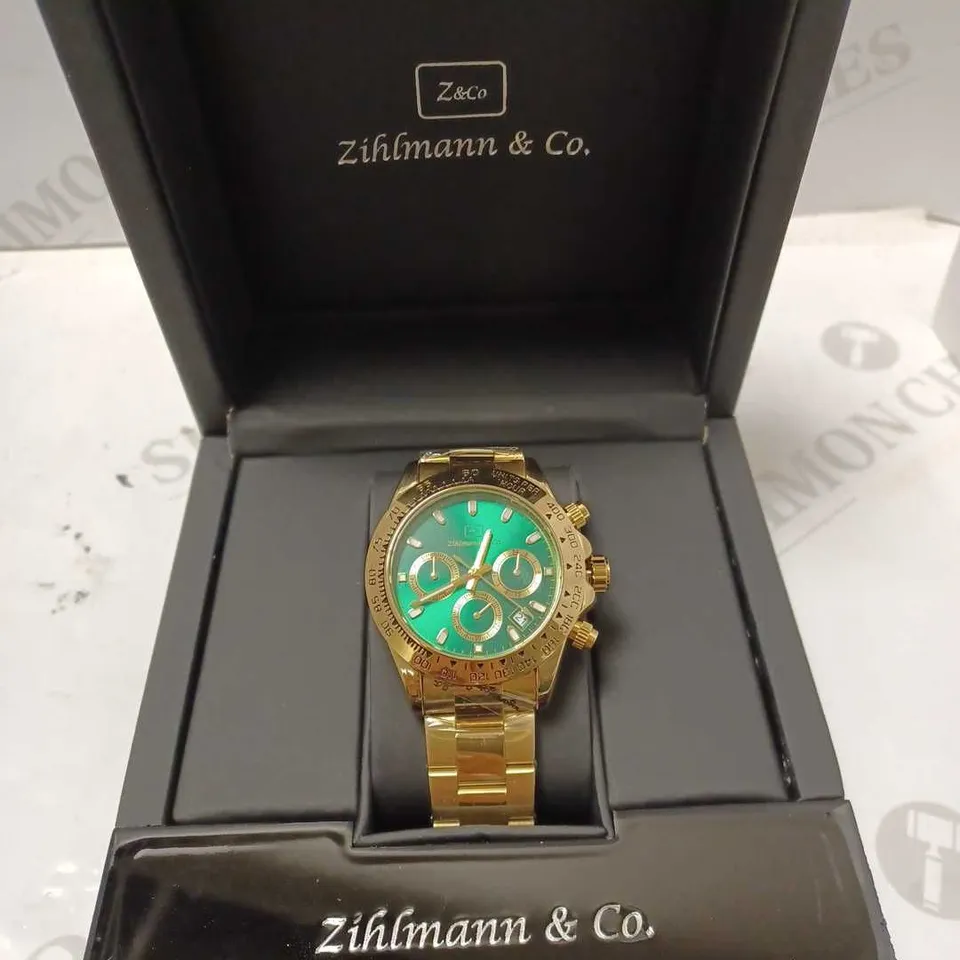 ZIHLMANN & CO GREEN TRIPLE DIAL BRACELET STRAP WRISTWATCH