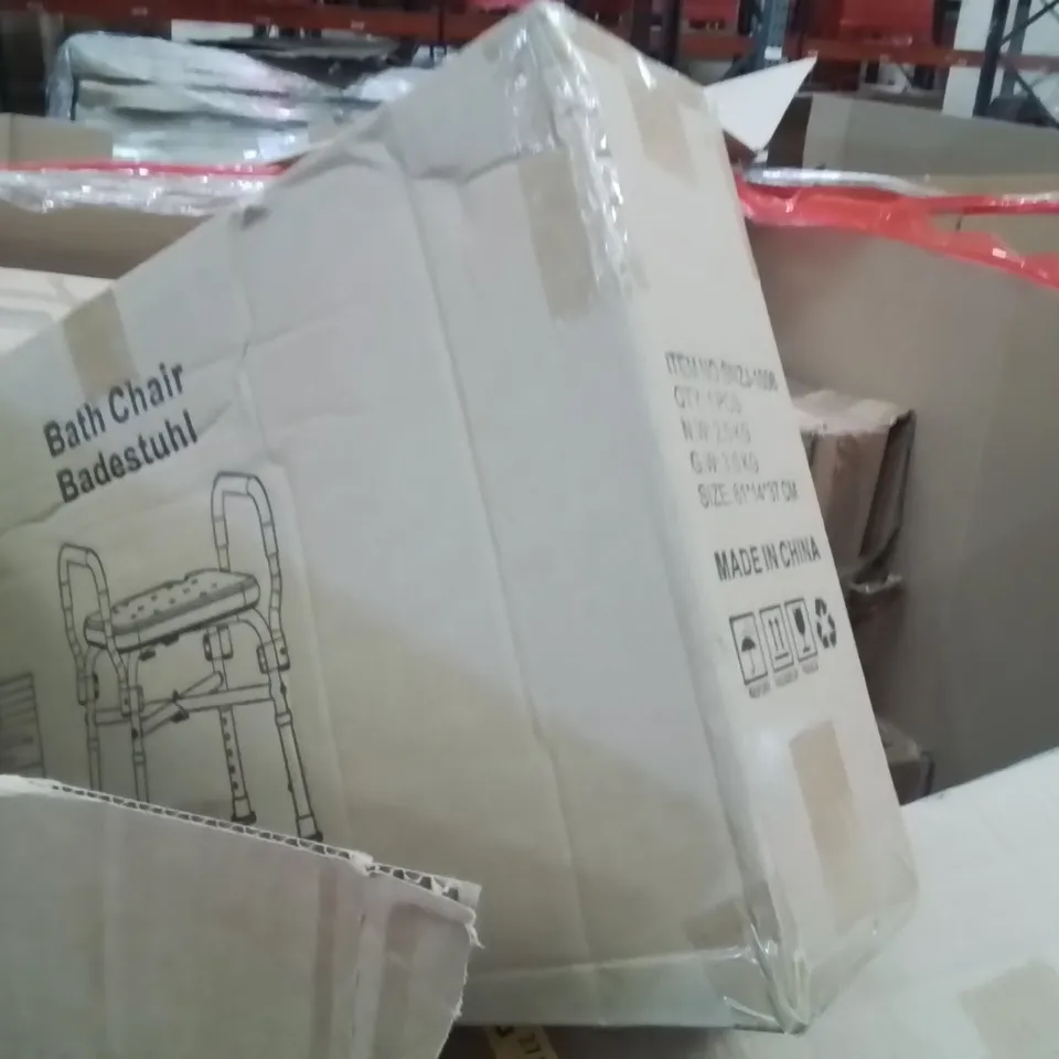 PALLET OF ASSORTED HOUSEHOLD GOODS AND PRODUCTS TO INCLUDE;FOLDING POOL,BATH CHAIR,RETRACTABLE SAFETY GATE