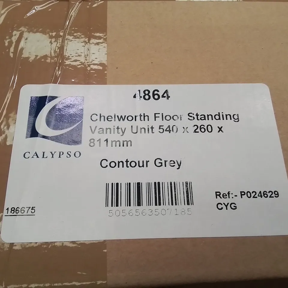 BOXED AS NEW CALYPSO CHELWORTH FLOOR STANDING VANITY UNIT IN CONTOUR GREY - 540X260X811MM