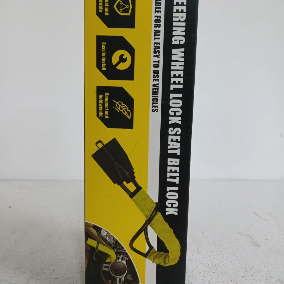 STEERING WHEEL LOCK & SEAT BELT LOCK – CAR SECURITY DEVICE (BOXED)