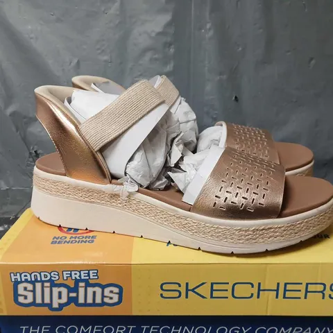 BOXED PAIR OF SKECHERS BOBS SUN RAY SLIP-INS IN ROSE GOLD COLOUR - UK 8