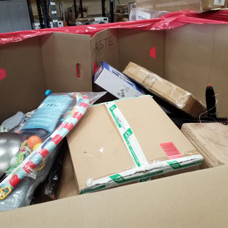 PALLET CONTAINING ASSORTED PRODUCTS INCLUDING SMART IRONING BOARD, PLAYPEN, PORTABLE ICE BATHTUB & FIBER GLASS RENDER MESH