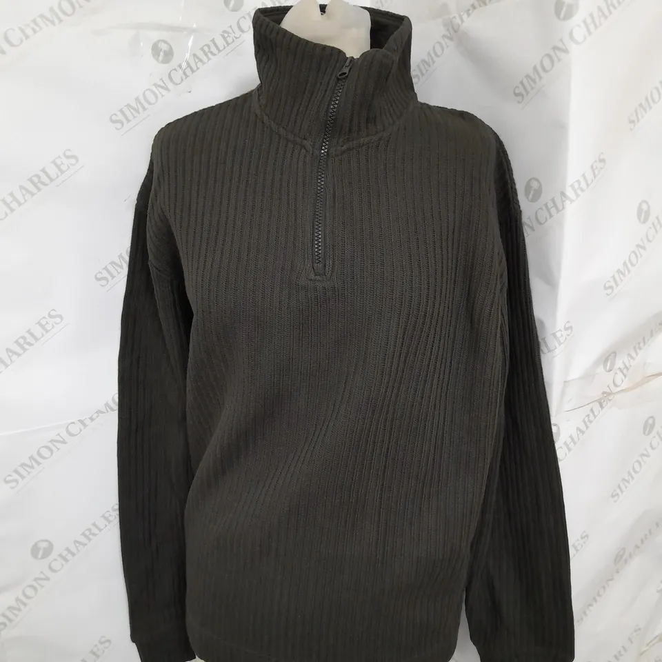 ZARA 1/4 RIBBED JUMPER IN DARK GREEN SIZE S