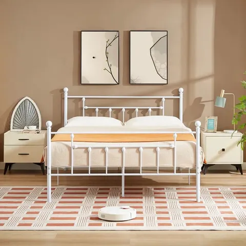 BOXED YT METAL BED FRAME W/HEADBOARD AND FOOTBOARD PLATFORM BED FRAME - WHITE (1 BOX)