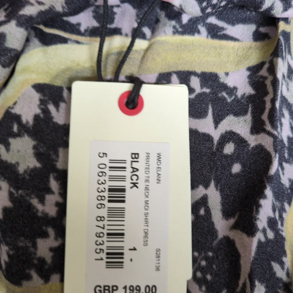 TED BAKER LONDON PRINTED NECK MIDI SHIRT DRESS – BLACK FLORAL SIZE 1