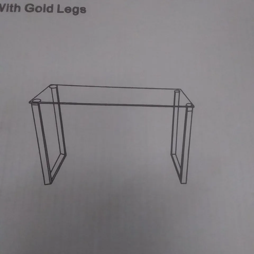 BOXED MEGAN CLEAR GLASS RECTANGULAR CONSOLE TABLE WITH GOLD LEGS (2 BOXES)