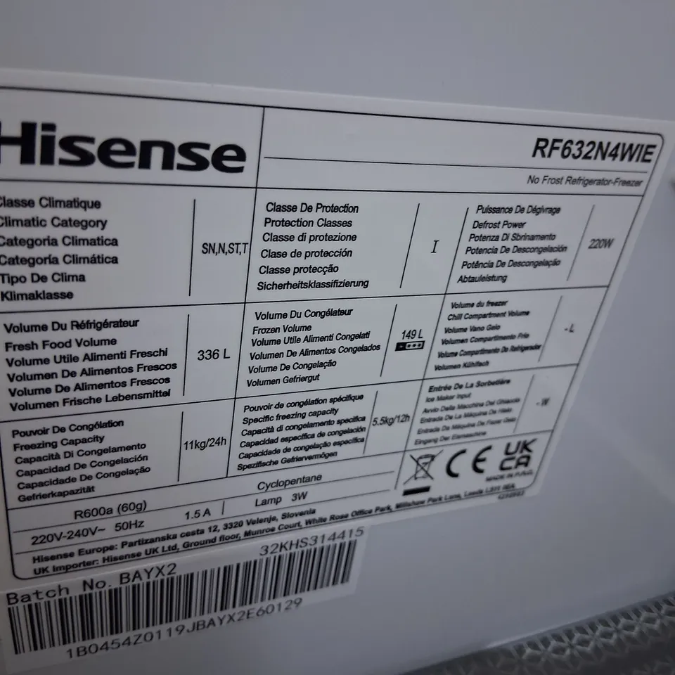 HISENSE RF632N4WIE AMERICAN FRIDGE FREEZER, STAINLESS STEEL, E RATED