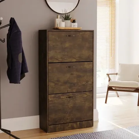 BOXED DUNELM VIDA DESIGNS 3 TIER DARK WOOD EFFECT SHOE CABINET (1BOX)