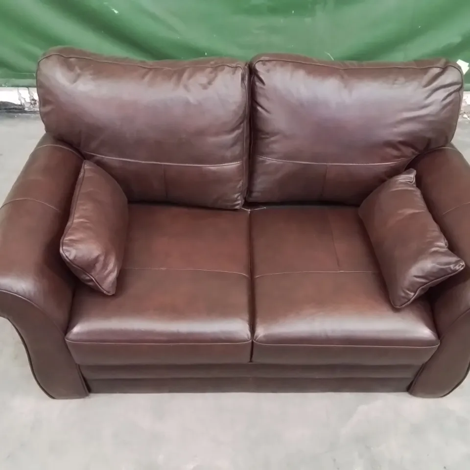 QUALITY DESIGNER 2 SEATER LEATHER UPHOLSTERED CHOCOLATE VINTAGE SOFA