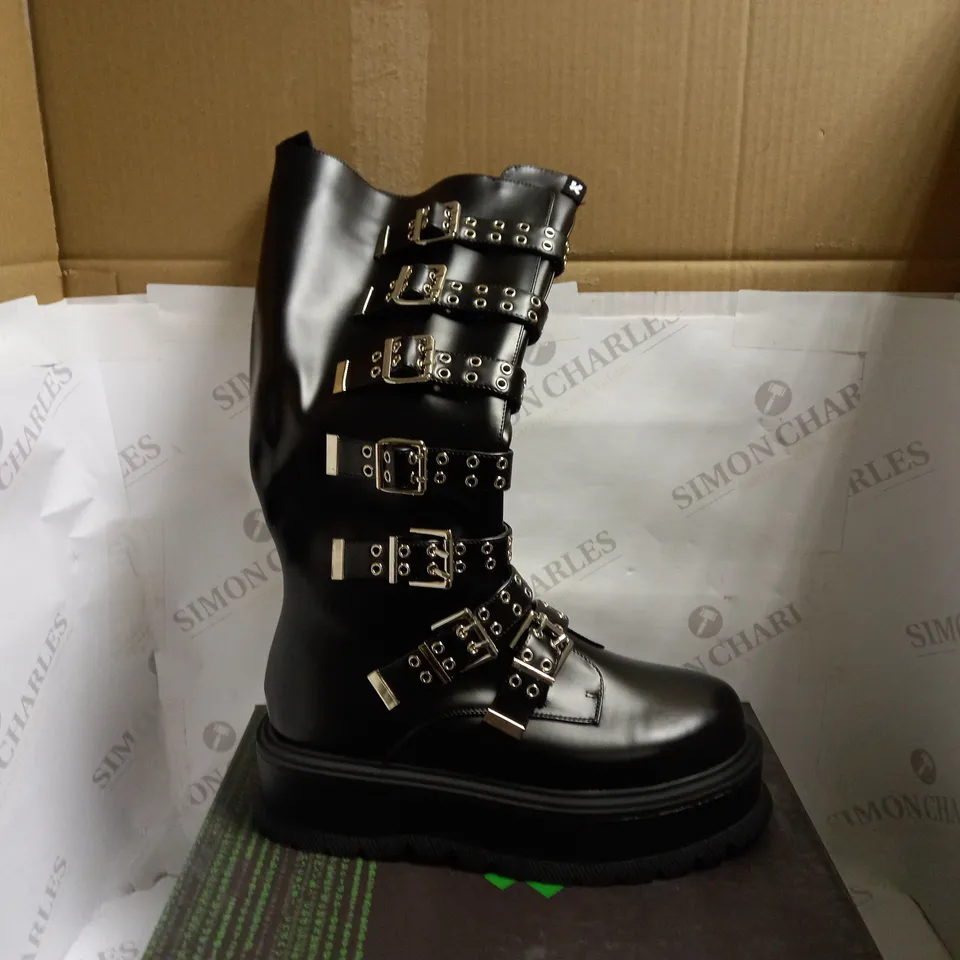KOI VEGAN HADRIAN COMBAT PLATFORM LONG BOOTS - BLACK SIZE 9