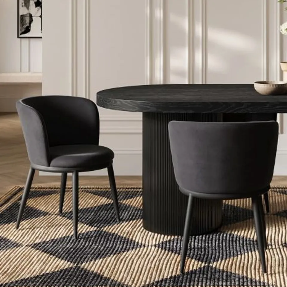 BOXED PAIR OF NOVA VELVET DINING CHAIRS - BLACK (2 BOXES)