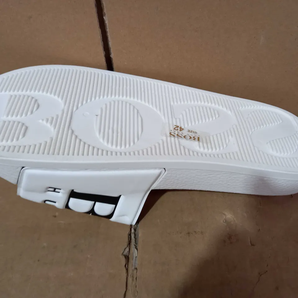 PAIR OF HUGO BOSS SLIDERS IN WHITE UK SIZE  8
