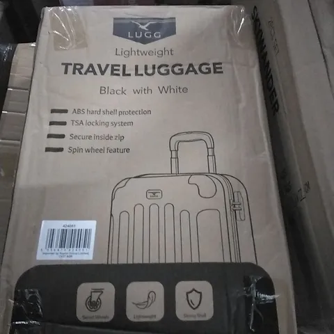 BOXED LUGG LIGHTWEIGHT TRAVEL LUGGAGE SUITCASE - BLACK & WHITE 