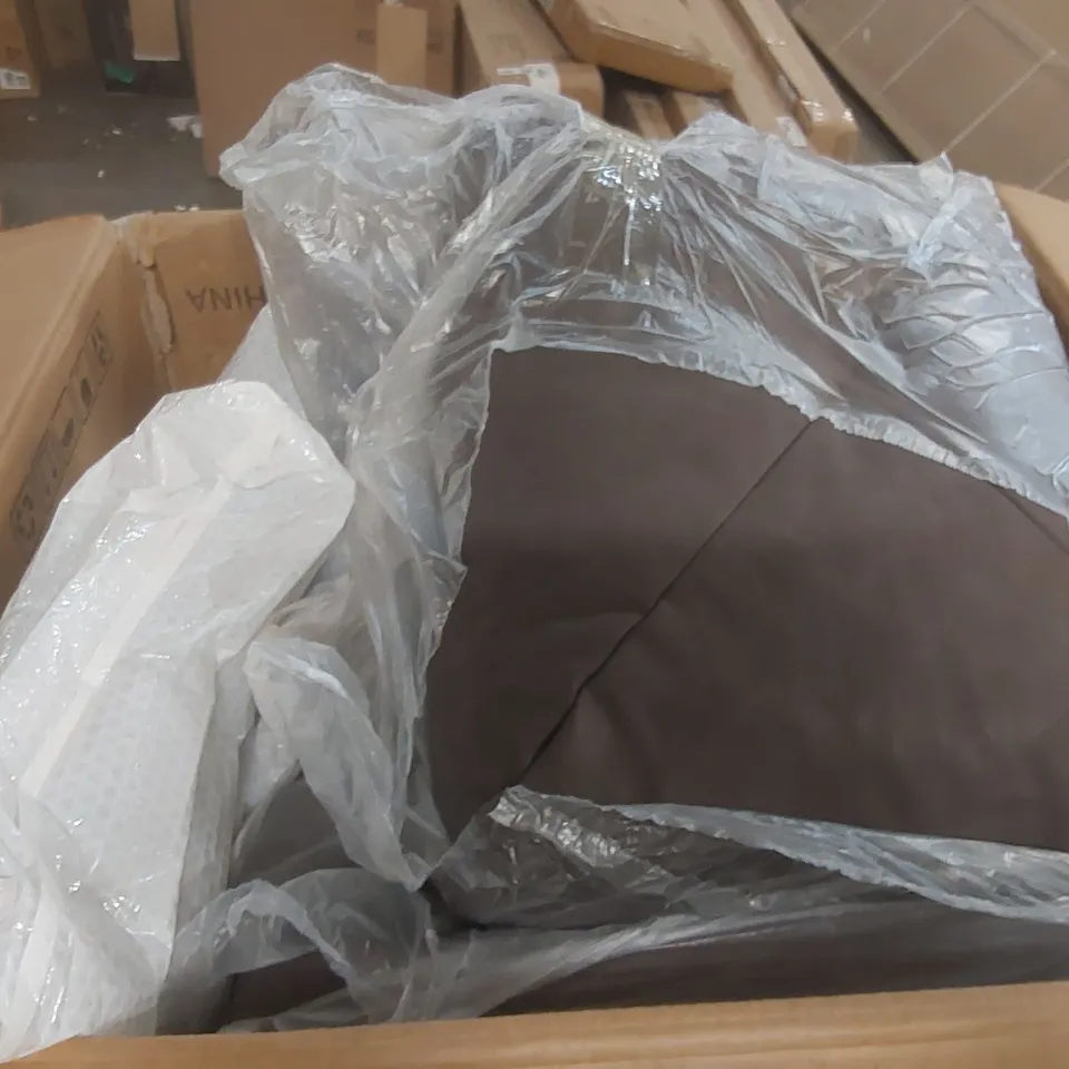 BOXED UPHOLSTERED FAUX LEATHER ARM CHAIR WITH FOOTSTOOL - LIGHT BROWN