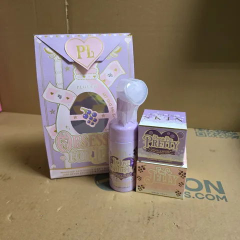 PLOUISE OBSESSED FOR LESS GIFT BAG TO INCLUDE PLUMPING MOISTURISER, FOAMING FACIAL CLEANSER AND JELLY MAKEUP REMOVER BLACKCURRANT SCENTED