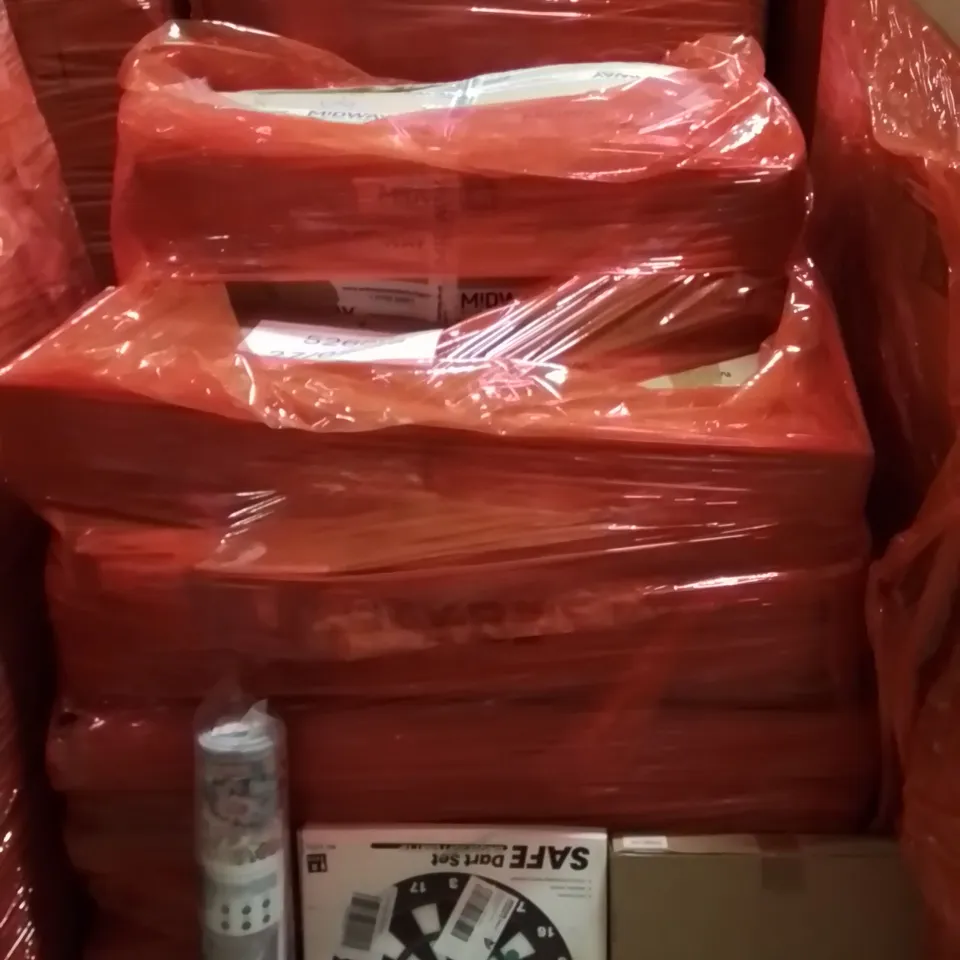 PALLET OF ASSORTED HOUSEHOLD GOODS AND PRODUCTS TO INCLUDE;SOFT TIP DARTBOARD,AREA RUG,CLOCK