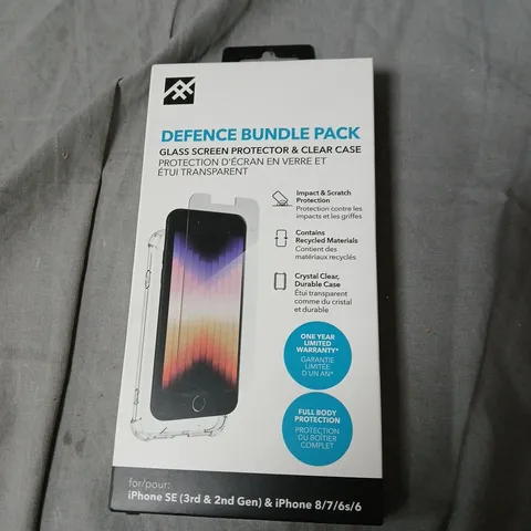 BOX OF APPROXIMATELY 60 DEFENCE BUNDLE PACK – GLASS SCREEN PROTECTOR & CLEAR CASE FOR IPHONE SE 