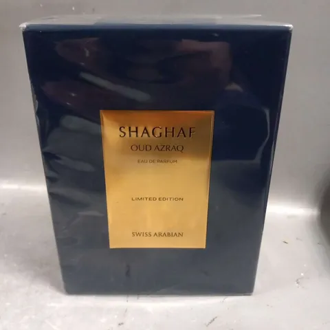 BOXED AND SEALED SHAGHAF OUD AZRAQ EAU DE PARFUM LIMITED EDITION SWISS ARABIAN 75ML