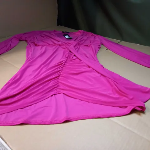 BOOHOO PLUS PINK SLINKY PLUNGE DRAPE MINI DRESS - SIZE 22