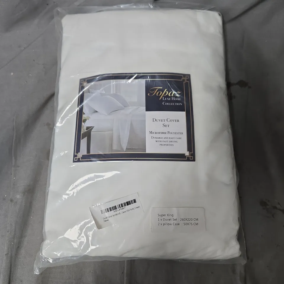 TOPAZ LUXE HOME COLLECTION DUVET COVER SET – WHITE, MICROFIBRE POLYESTER (260X220 CM DUVET, 2X PILLOWCASES 50X75 CM) – SEALED