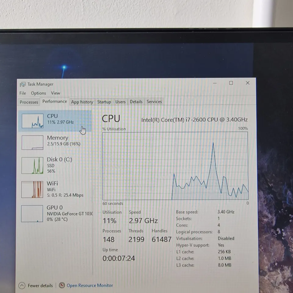 CUSTOM BUILT CIT 7 DESKTOP PC, INTEL CORE I7-2600 CPU, 16GB DDR3 RAM, 256GB SSD, GT1030 GPU
