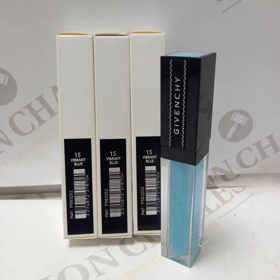 LOT OF 4 X 6ML GIVENCHY INTERDIT VINYL EXTREME SHINE LIPGLOSS - 15 VIBRANT BLUE