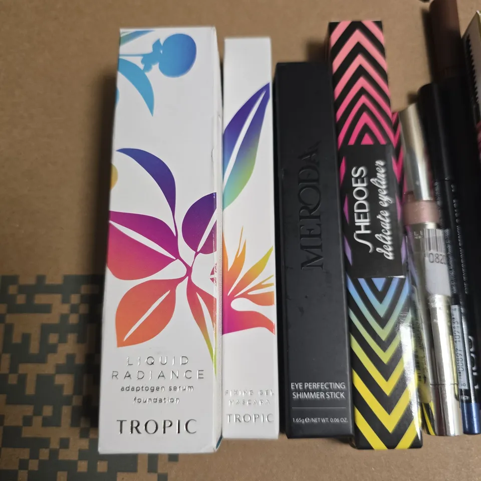 LOT OF 15 ASSORTED COSMETIC ITEMS TO INCLUDE SOAP & GLORYMASCARA, DRMTLGY EYE CORRECTOR AND TROPIC FOUNDATION