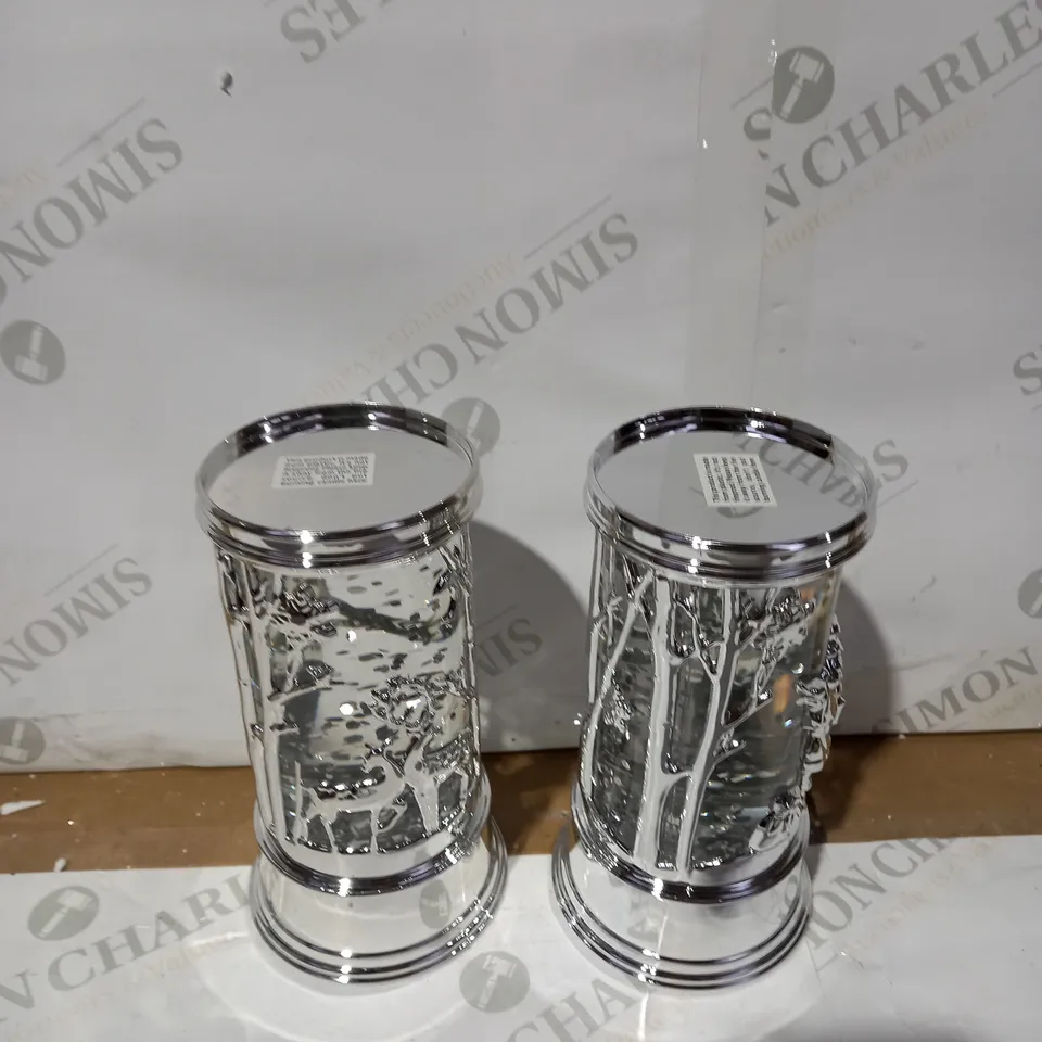 HOME REFLECTIONS SET OF 2 PRELIT SWIRLING GLITTER SCENIC PILLARS - SILVER
