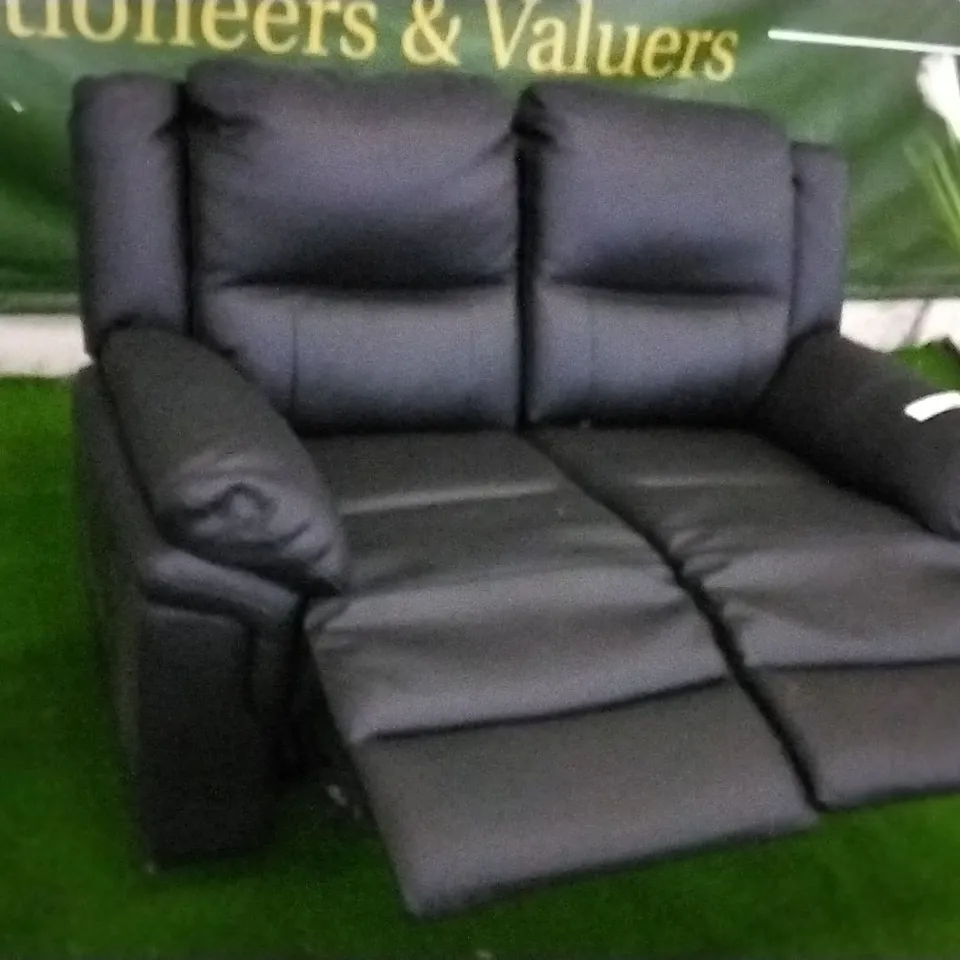 DESIGNER BLACK FAUX LEATHER RECLINING TWO SEATER SOFA