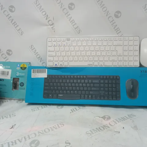BOX OF APPROX. 12 ASSORTED ITEMS TO INCLUDE - RAPOO X1800S KEYBOARD - TP LINK AC1300 - KITSOUND CUBE DAB ECT