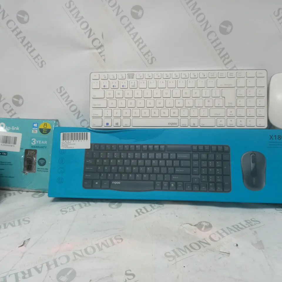 BOX OF APPROX. 12 ASSORTED ITEMS TO INCLUDE - RAPOO X1800S KEYBOARD - TP LINK AC1300 - KITSOUND CUBE DAB ECT