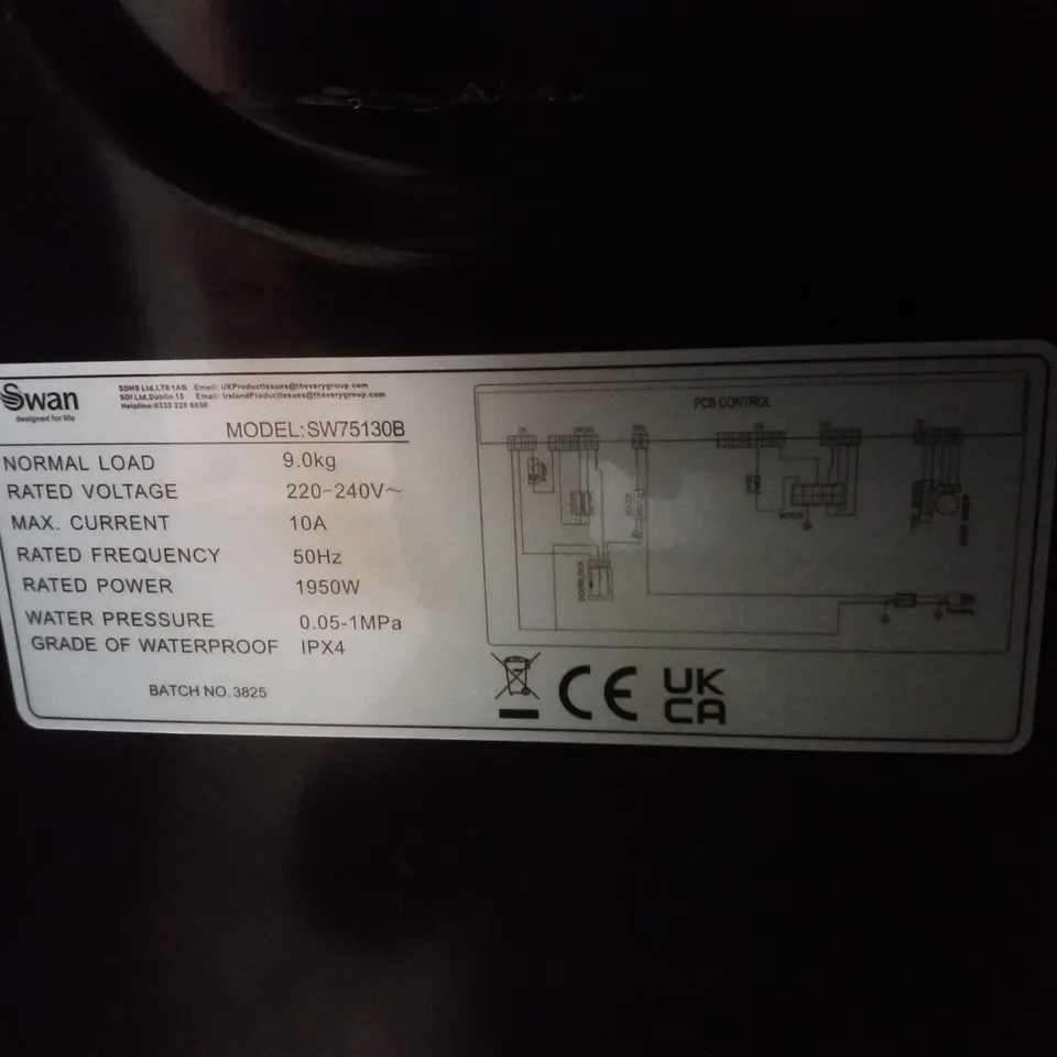 SWAN SW75130B 9KG LOAD, 1400 SPIN FREESTANDING WASHING MACHINE - BLACK