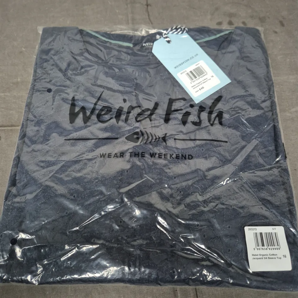 WEIRD FISH IVY 3/4 SLEEVE TOP – ORGANIC COTTON JACQUARD, UK SIZE 16