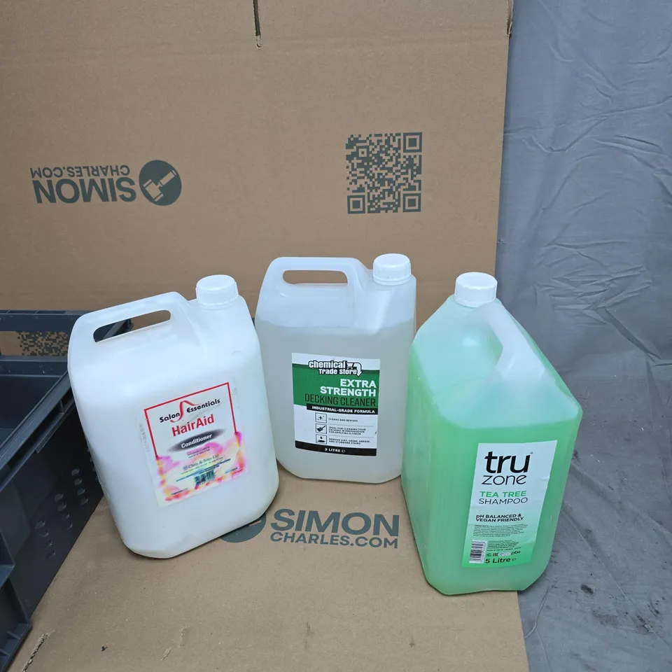 TOTE OF HAIR AID CONDITIONER, TEA TREE SHAMPOO AND EXTRA STRENGTH DECK CLEANER