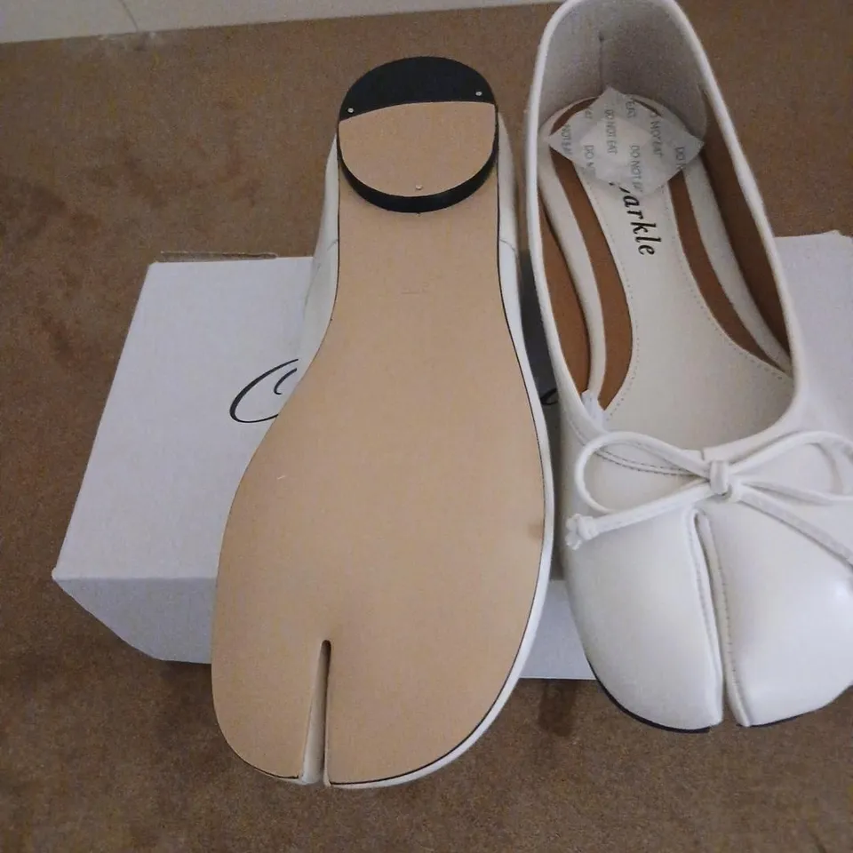 OLIVIA SPARKLE WHITE BALLET FLATS – BOXED