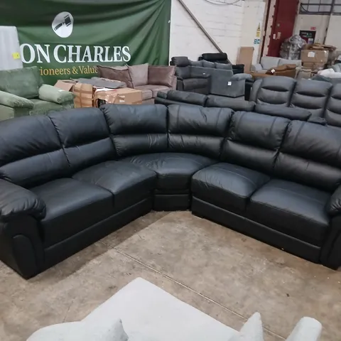 DESIGNER BLACK FAUX LEATHER CORNER SOFA