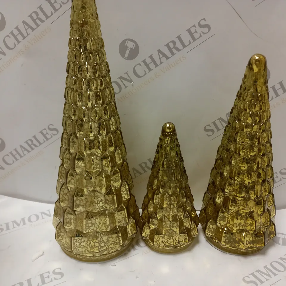 ALISON CORK SET OF 3 MERCURY GLASS TREES IN ANTIQUE GOLD