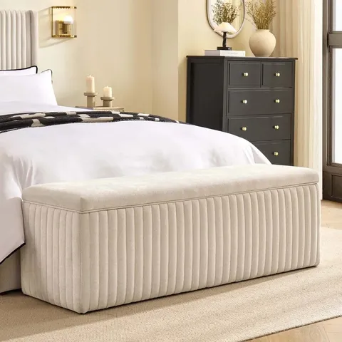 BOXED DUSK MELROSE RIBBED OTTOMAN STORAGE BENCH - CHENILLE IVORY (1 BOX)