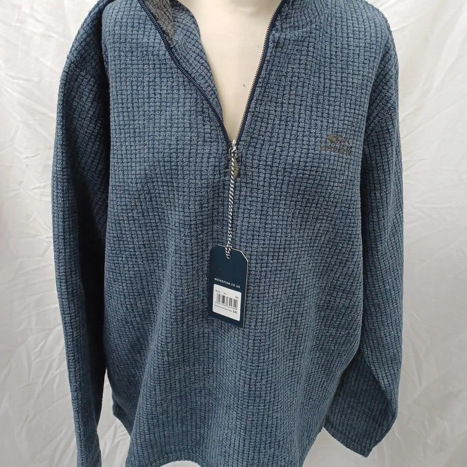 WEIRD FISH NEWARK ECO 1/4 ZIP GRID FLEECE, BLUE - SIZE 2XL