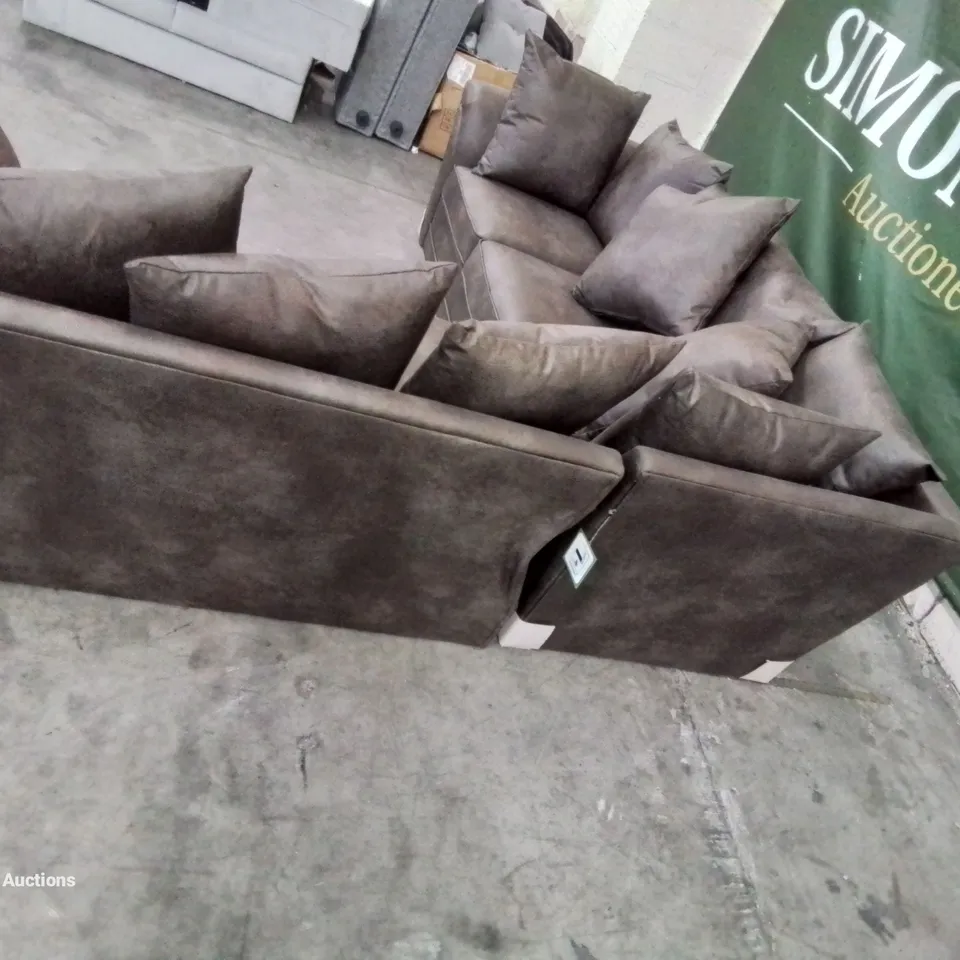 DESIGNER DURY LEATHER LOOK CORNER SOFA - CHOCOLATE  WITH SCATTER BACK CUSHIONS