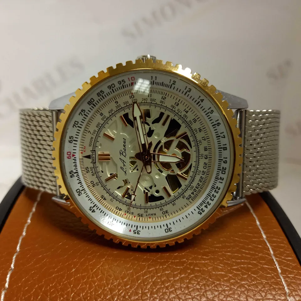 LA BANUS PART SKELETON DIAL SHARK MESH STRAP WRISTWATCH  RRP £600