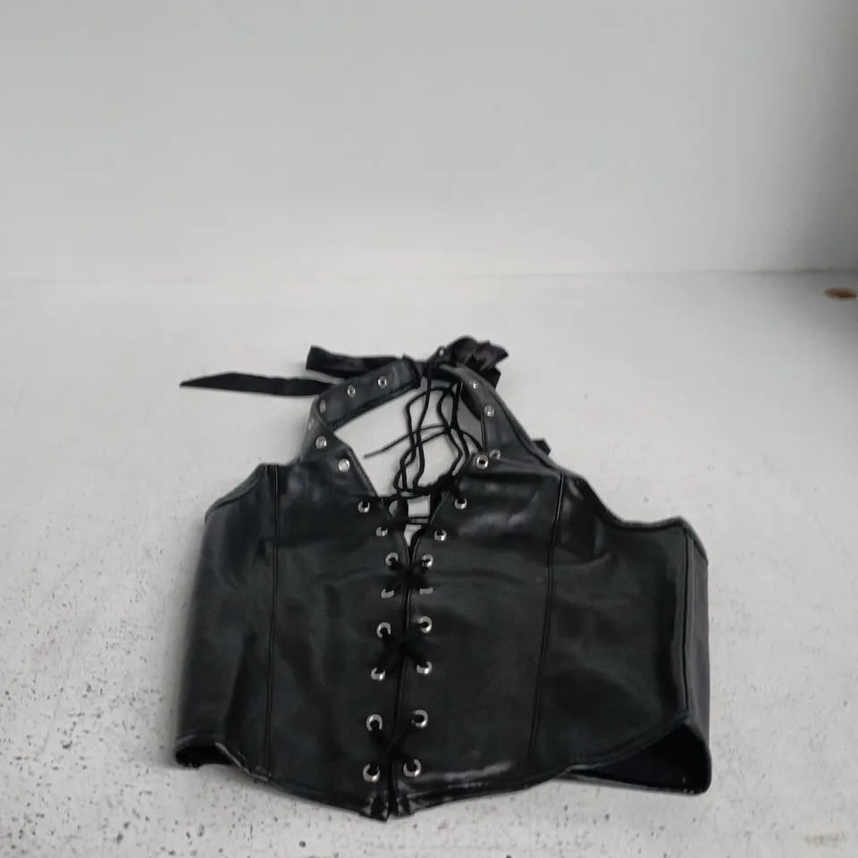 WOMEN'S BLACK LACE-UP CORSET TOP – FAUX LEATHER - SIZE S