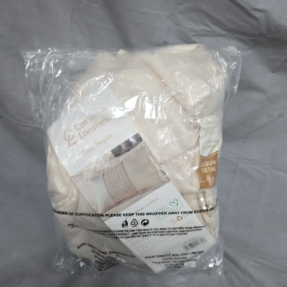 PAIR OF CATHERINE LANSFIELD DECO SEQUIN PILLOW SHAMS – CREAM/WHITE-SIZE 50X75CM