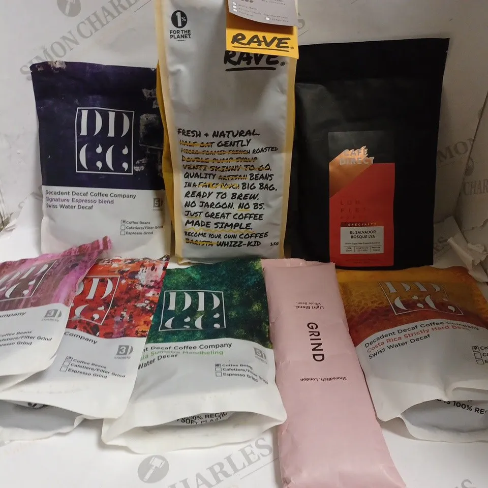 APPROXIMATELY 8 ASSORTED COFFEE PRODUCTS TO INCLUDE CAFÉ DIRECT, GRIND, DDCC ETC 